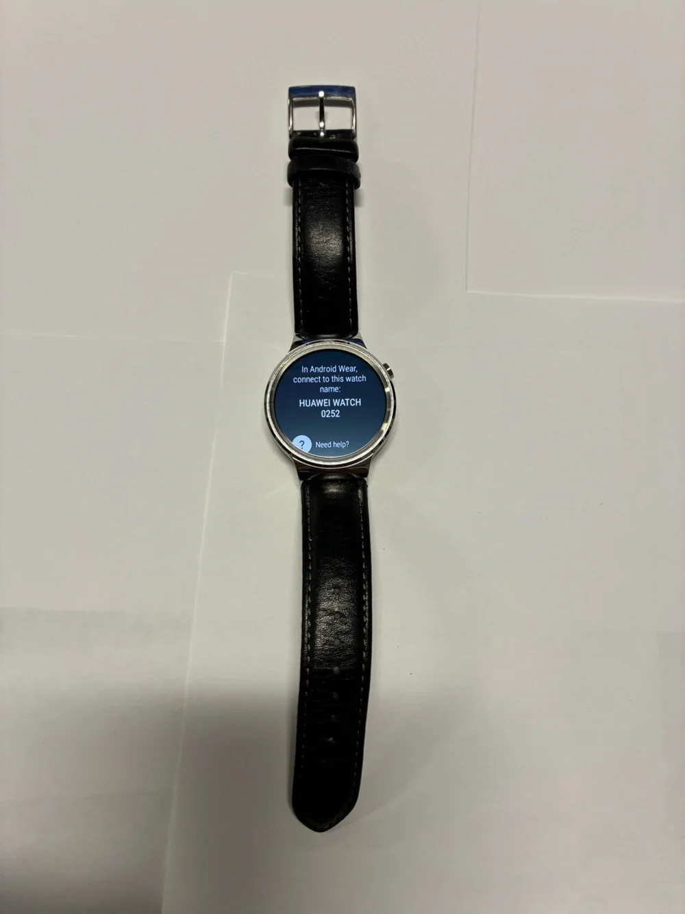 Huawei Smartwatch with Black Leather Strap and Silver Case